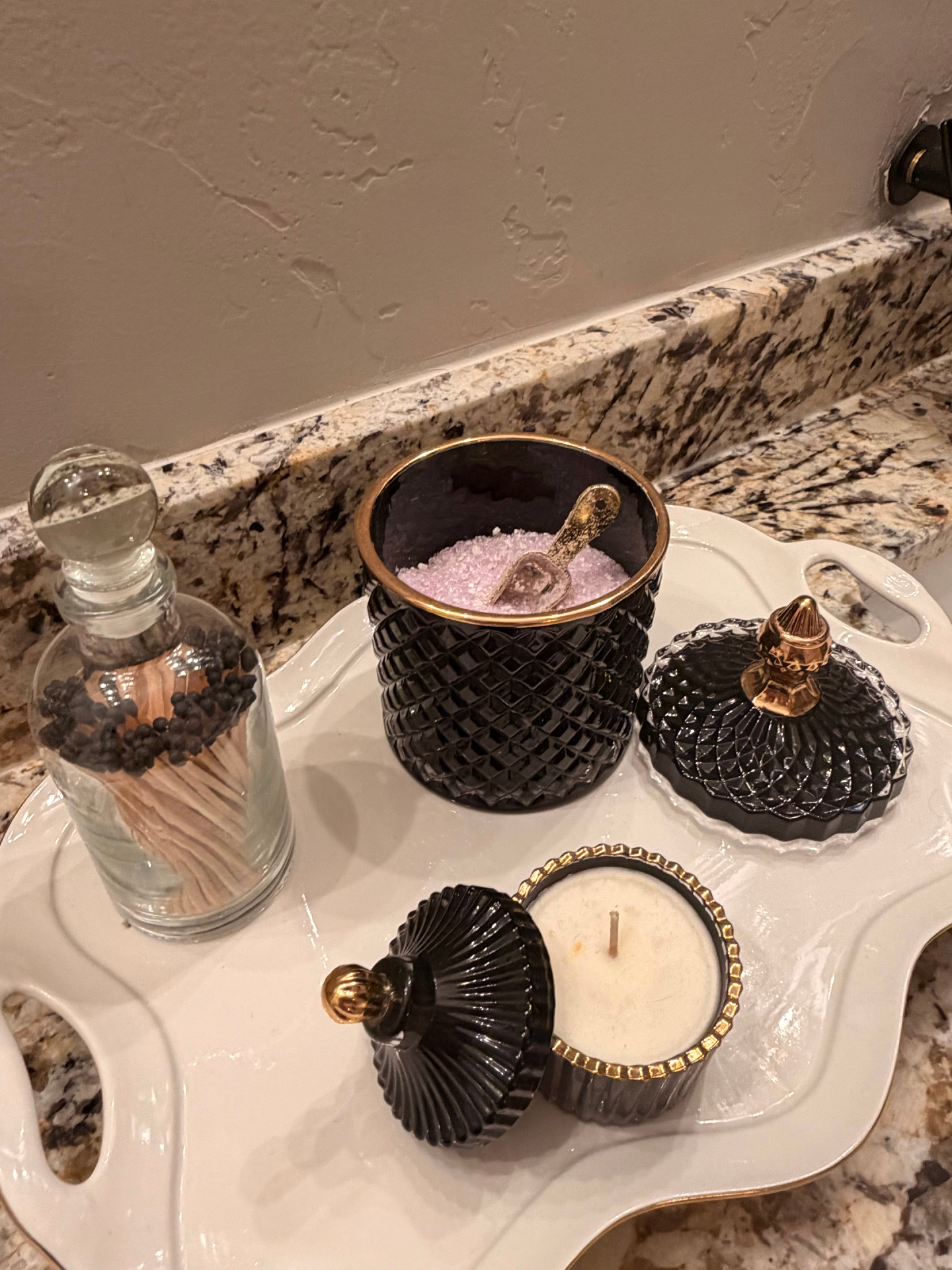 Patchouli with handmade bath salts for a quiet evening.