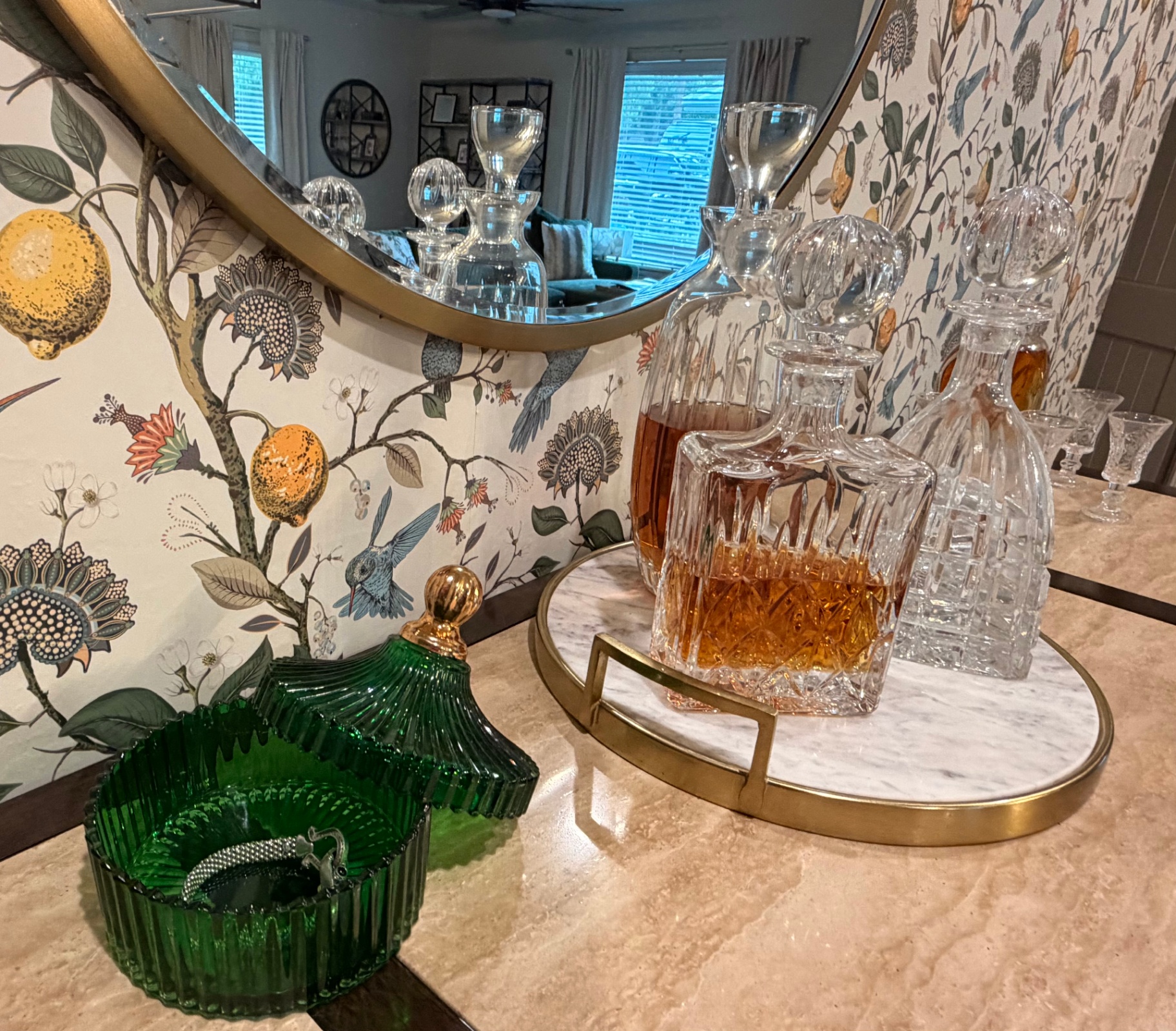 A finished vessel becomes beautiful storage among the decanters and crystal.